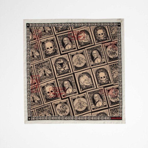 NWT Zadig & Voltaire Lotty Skull Stamp Printed Silk Square Scarf - Picture 5 of 8